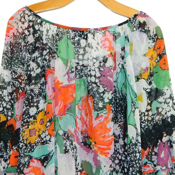 Joseph Ribkoff Sheer Floral Oversize Chiffon 3/4" Bell Cuff Sleeve Blouse Size 8 - Picture 9 of 16